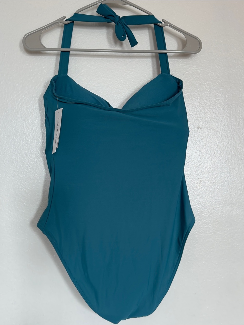 Calvin Klein Teal Girls One-Piece Swimsuit with Halter Tie NWT